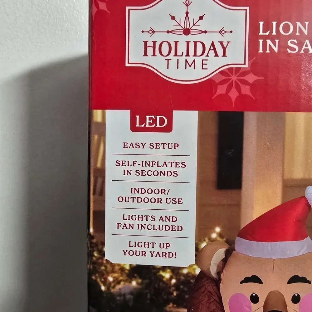 Holiday Time Lion In Santa Suit 4 Ft Christmas Airblown Inflatable LED NEW